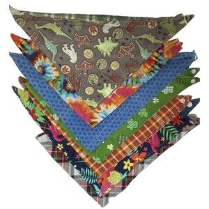7 Lot Pet Bandana Large Dog Assortment Scarves Handmade Snap Closure Reversible